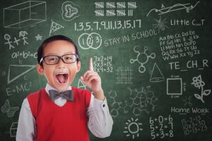 Asian boy student has idea in class